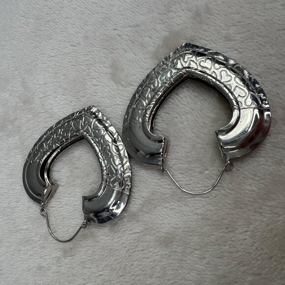 Large Puffy Heart Earrings Silver Tone Embossed Hoops Puffed Romantic - Picture 4 of 5